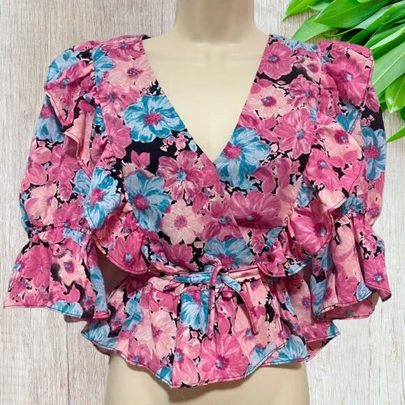 NWT - WAYF Floral Pink and Blue Blouse Size: S - Picture 1 of 7